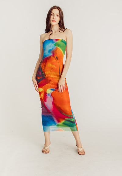 Andy Multicoloured Tube Tulle Summer Midi Dress