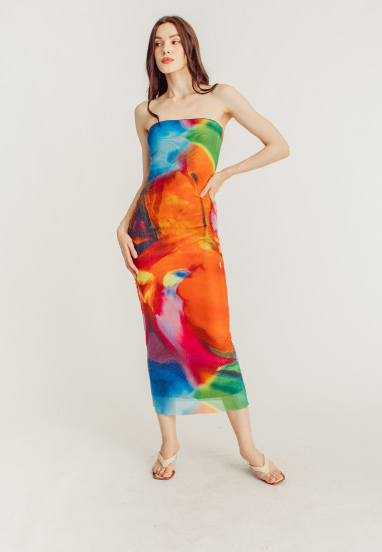Andy Multicoloured Tube Tulle Summer Midi Dress