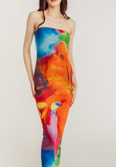 Andy Multicoloured Tube Tulle Summer Midi Dress