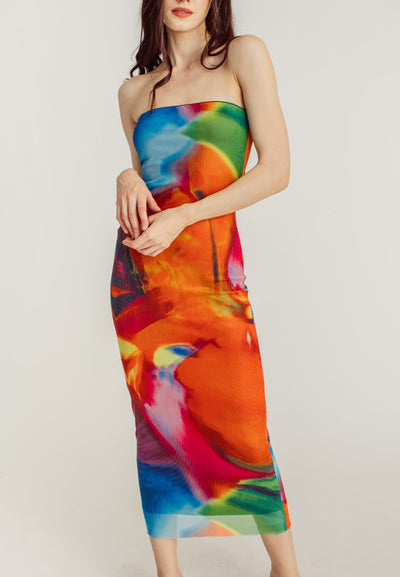 Andy Multicoloured Tube Tulle Summer Midi Dress