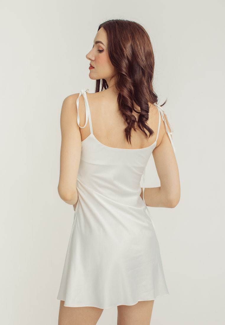 Lily White Satin Mini Crystal Stone Strap Mini Dress