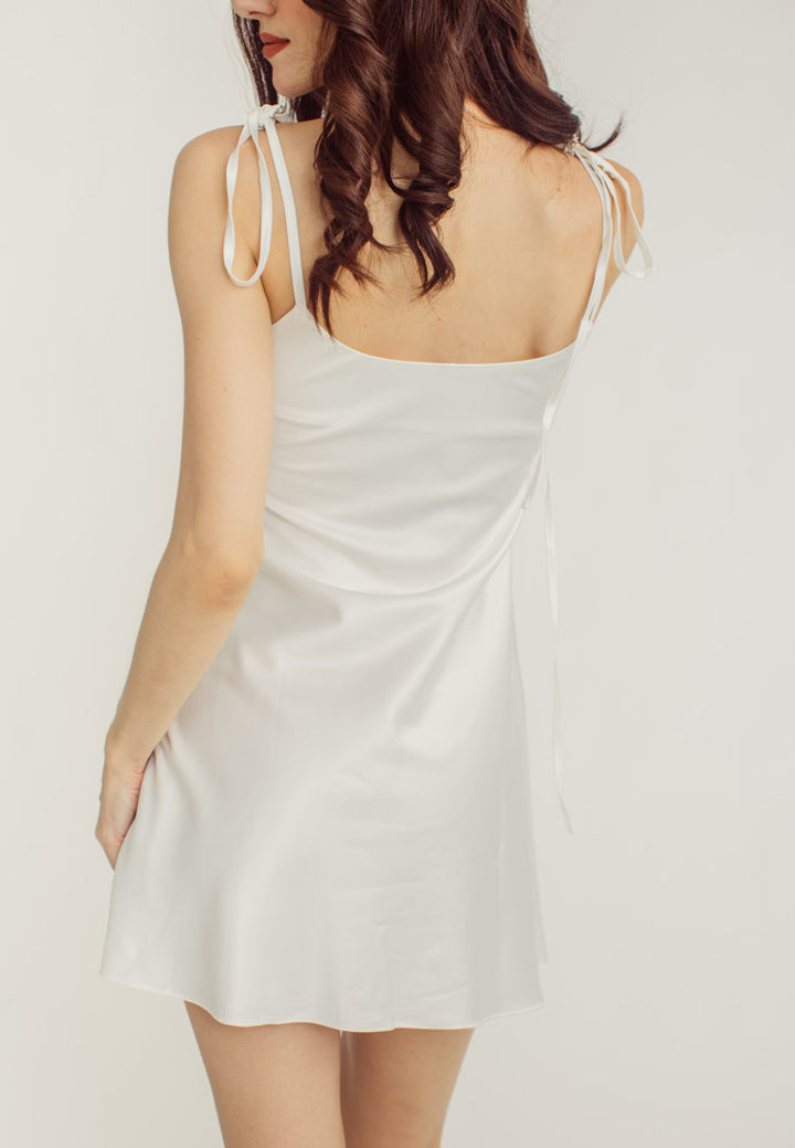 Lily White Satin Mini Crystal Stone Strap Mini Dress