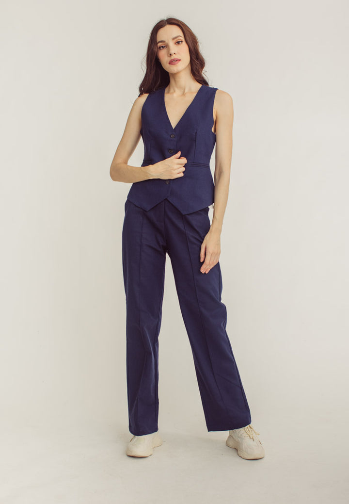 Leon Navy Blue High Rise Straight Cut Trouser