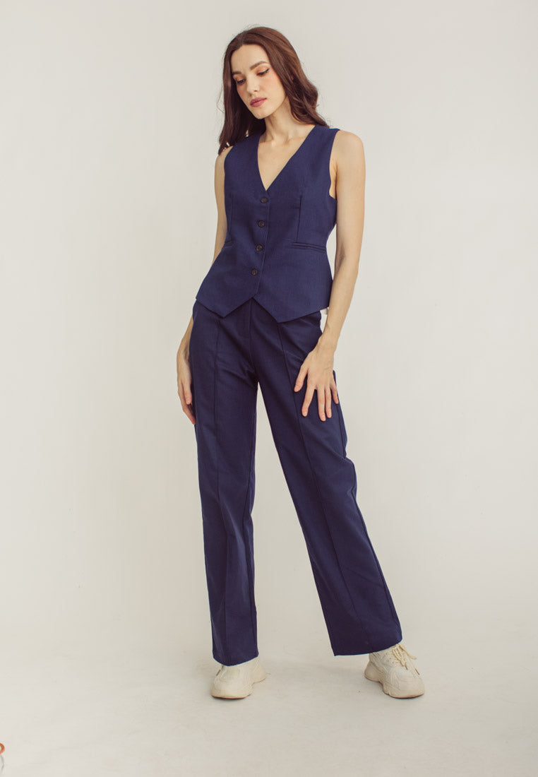 Leon Navy Blue High Rise Straight Cut Trouser