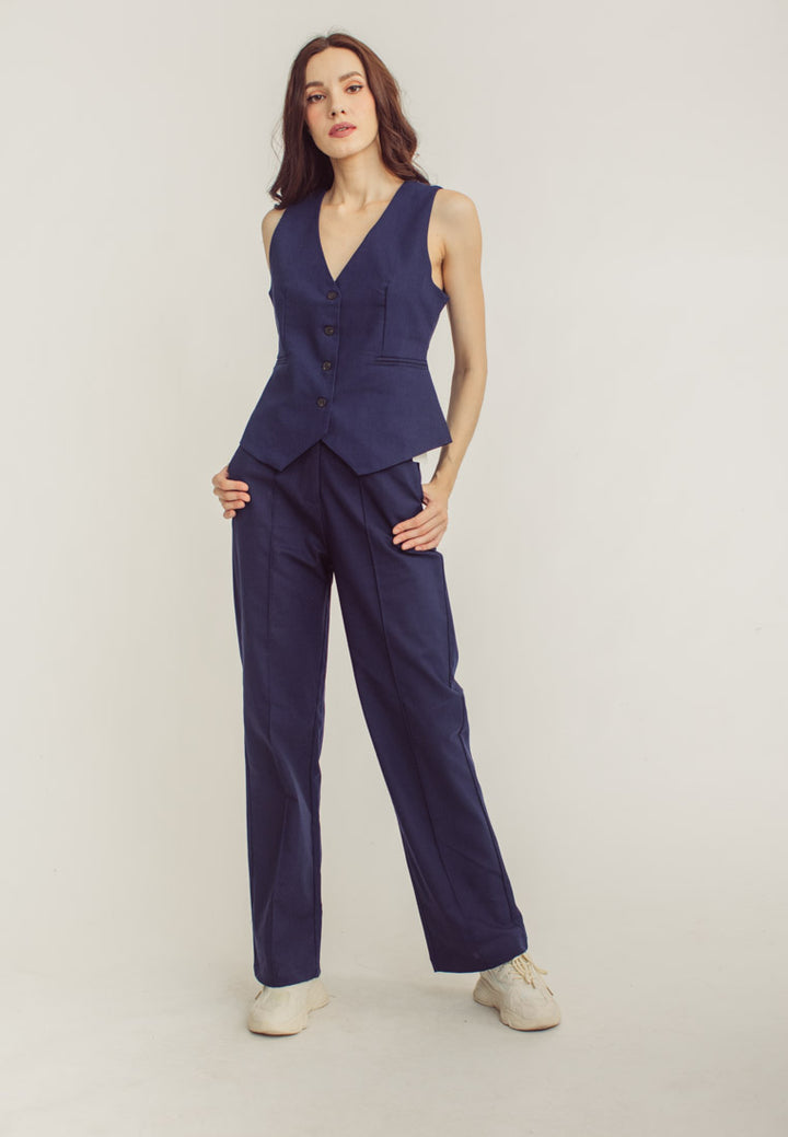 Leon Navy Blue High Rise Straight Cut Trouser