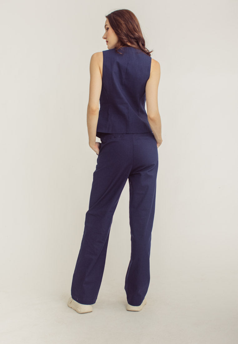 Leon Navy Blue High Rise Straight Cut Trouser