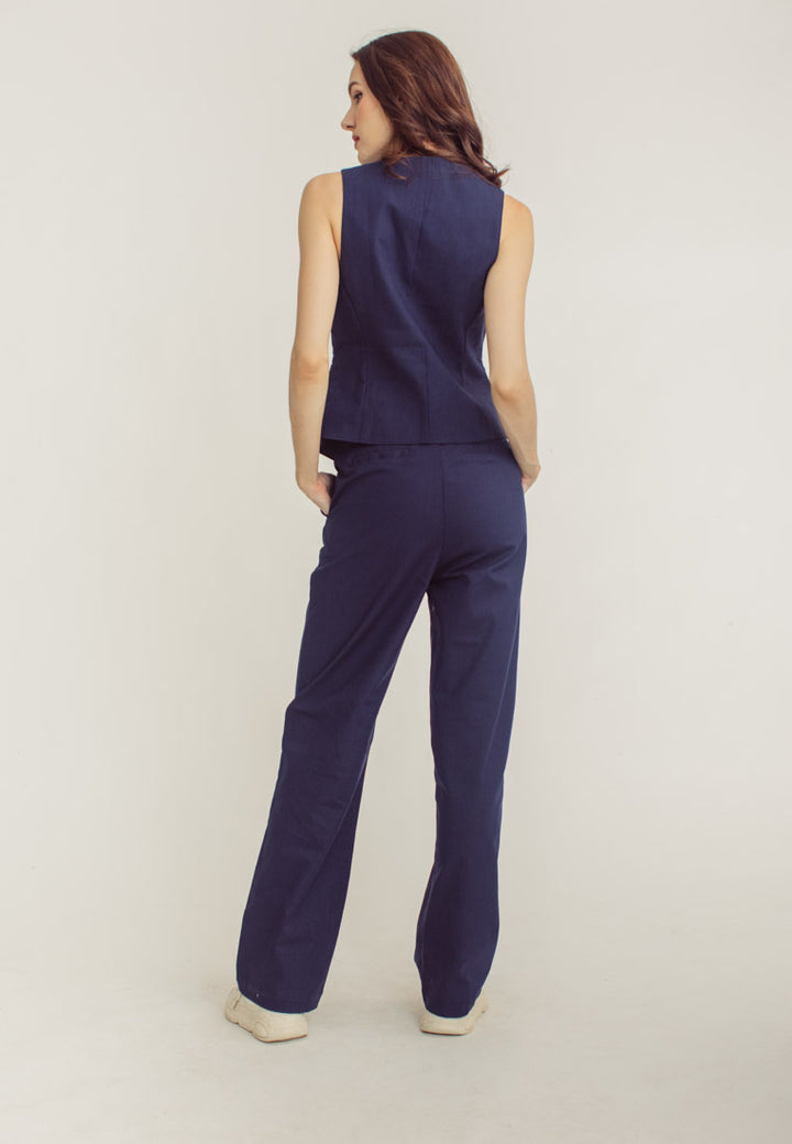 Leon Navy Blue High Rise Straight Cut Trouser