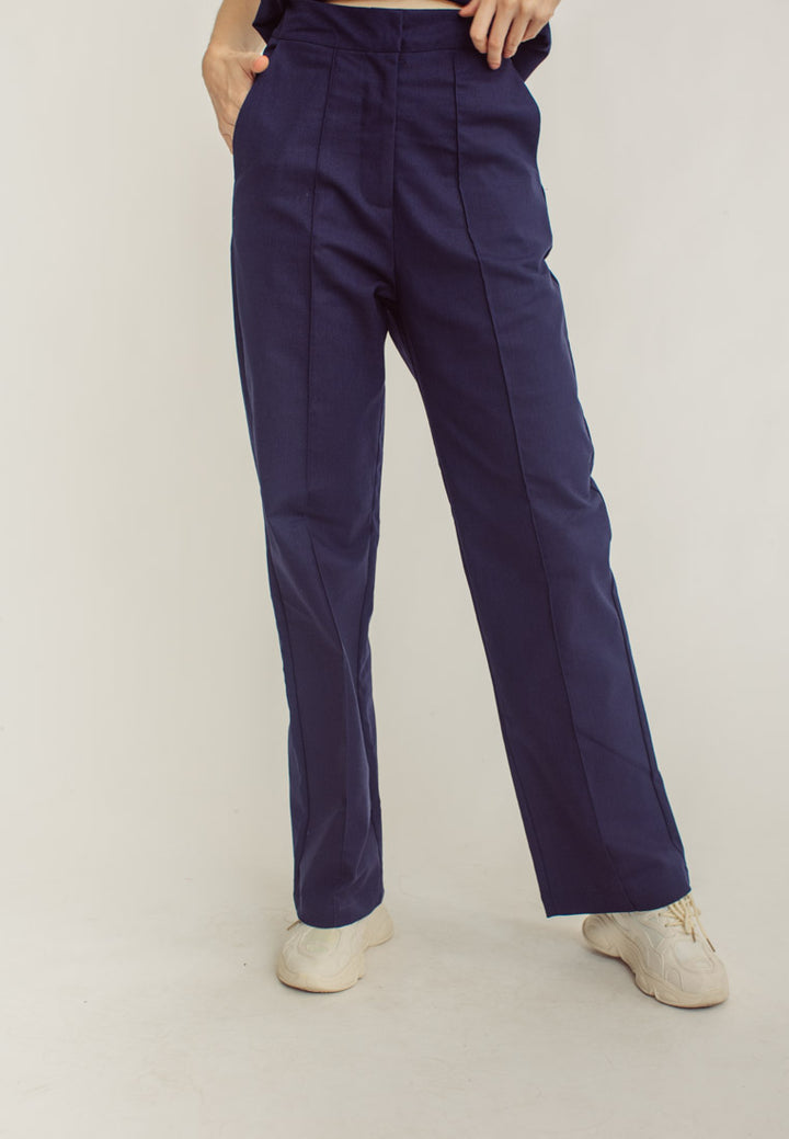 Leon Navy Blue High Rise Straight Cut Trouser