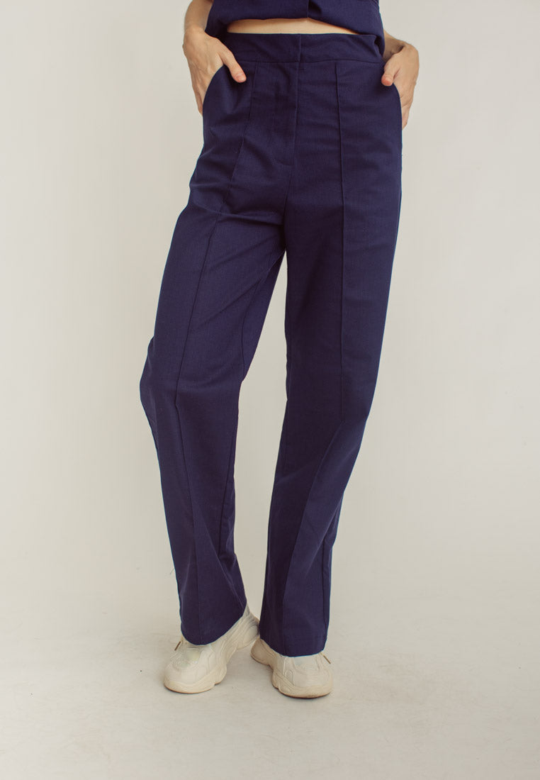 Leon Navy Blue High Rise Straight Cut Trouser