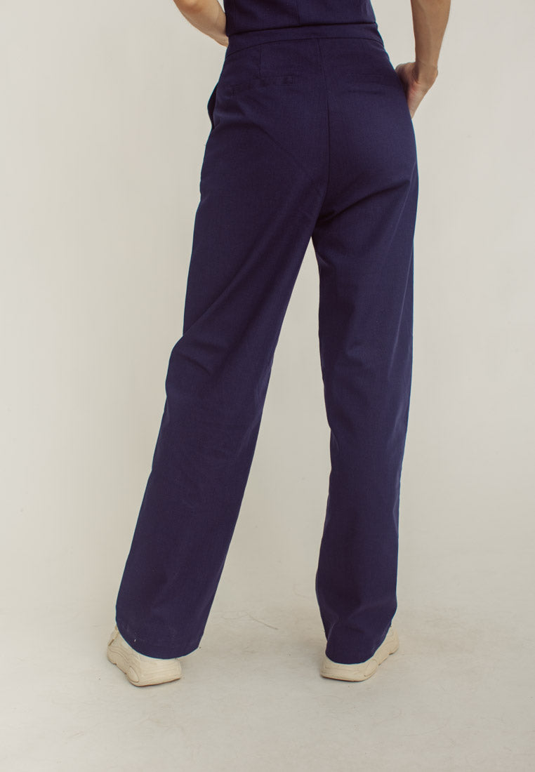 Leon Navy Blue High Rise Straight Cut Trouser