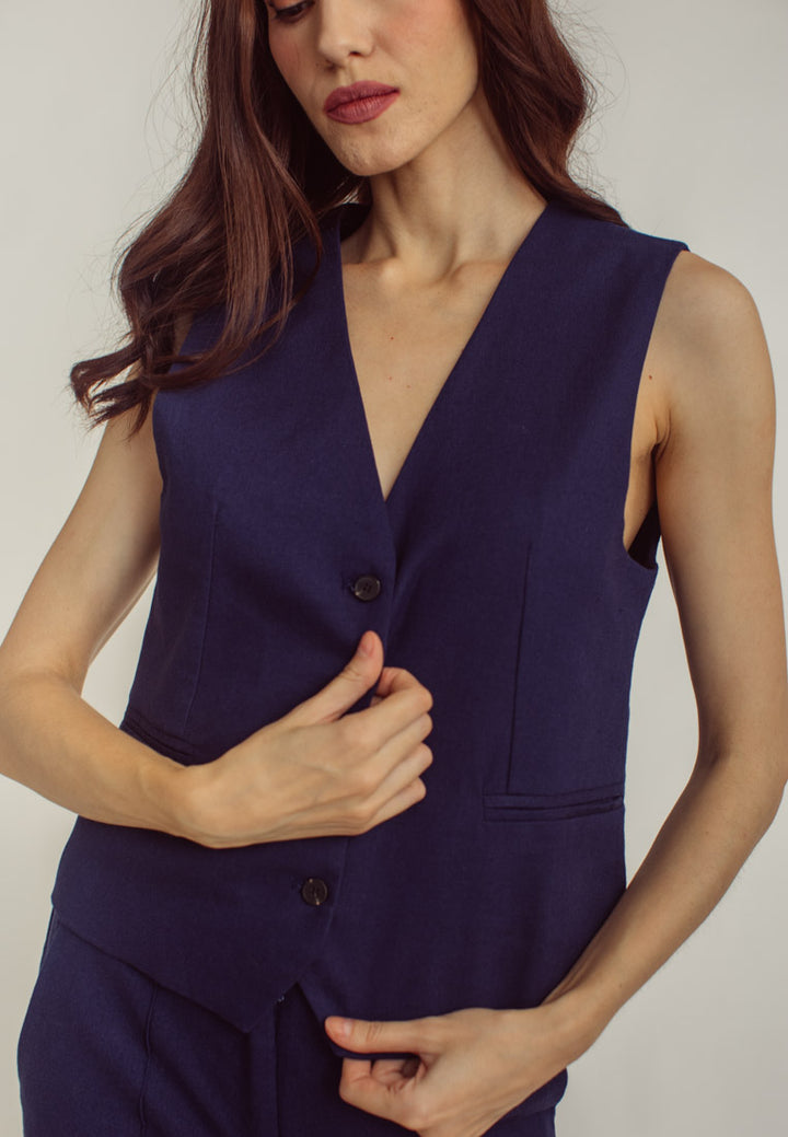 Belgium Navy Blue V Neck Suit Vest