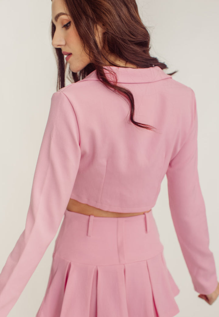 Noella Pink Plus Lapel Neck Blazer & Pleated Skirt Set