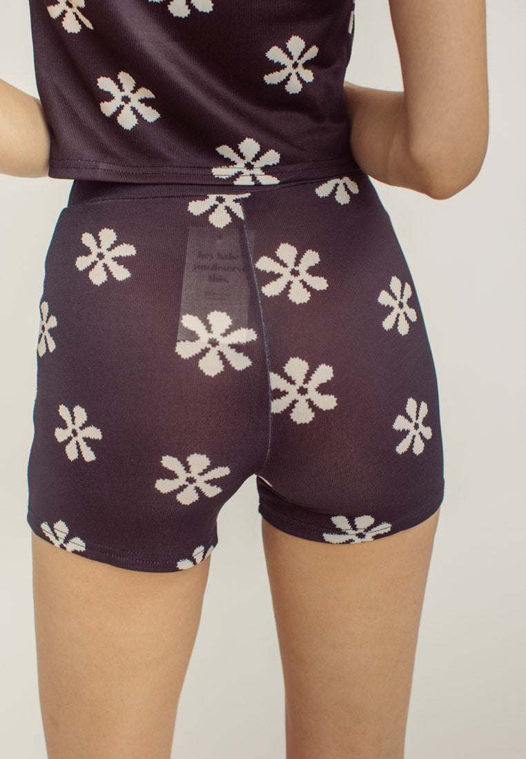 Elena Black Daisy Pattern Top and Short Two Piece Set