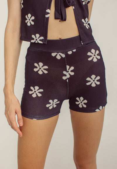 Elena Black Daisy Pattern Top and Short Two Piece Set