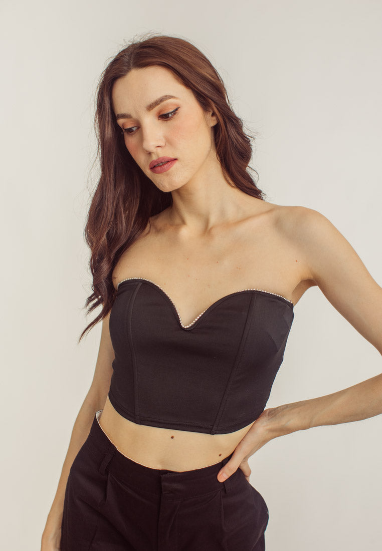 Kya Black Strapless Tube Crop Top