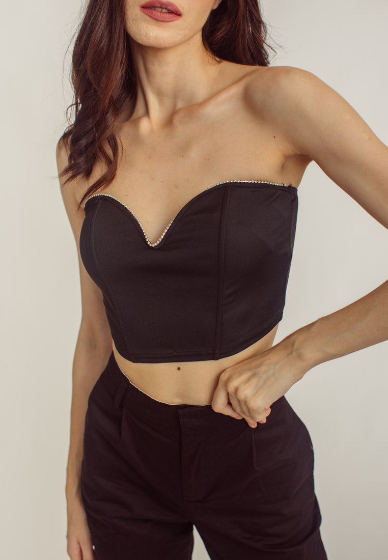 Kya Black Strapless Tube Crop Top