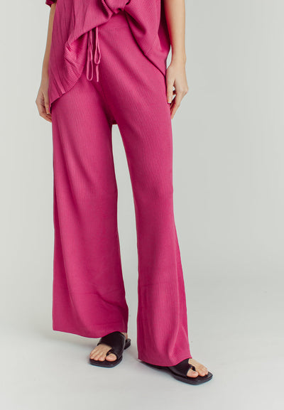 Maira Purple V Neckline Knitted Short Sleeve Top and Straight Cut Culottes Set