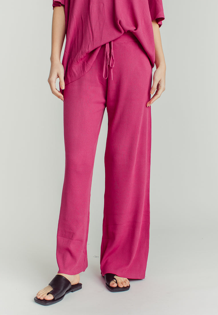 Maira Purple V Neckline Knitted Short Sleeve Top and Straight Cut Culottes Set