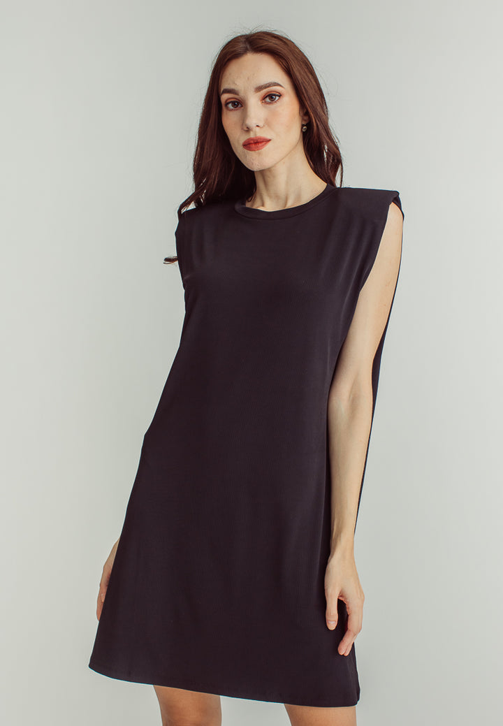 Chan Black Round Neck Sleeveless Knitted Mini Dress