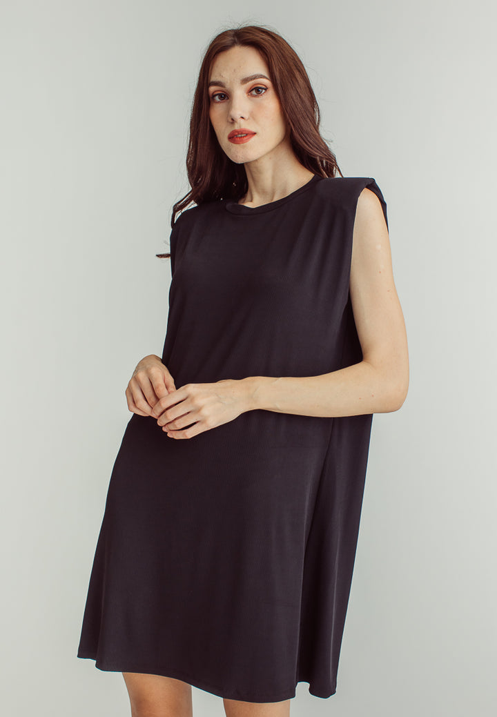 Chan Black Round Neck Sleeveless Knitted Mini Dress