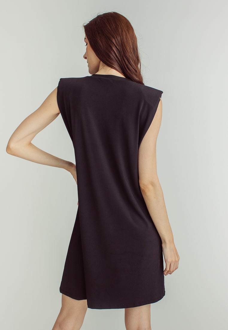 Chan Black Round Neck Sleeveless Knitted Mini Dress