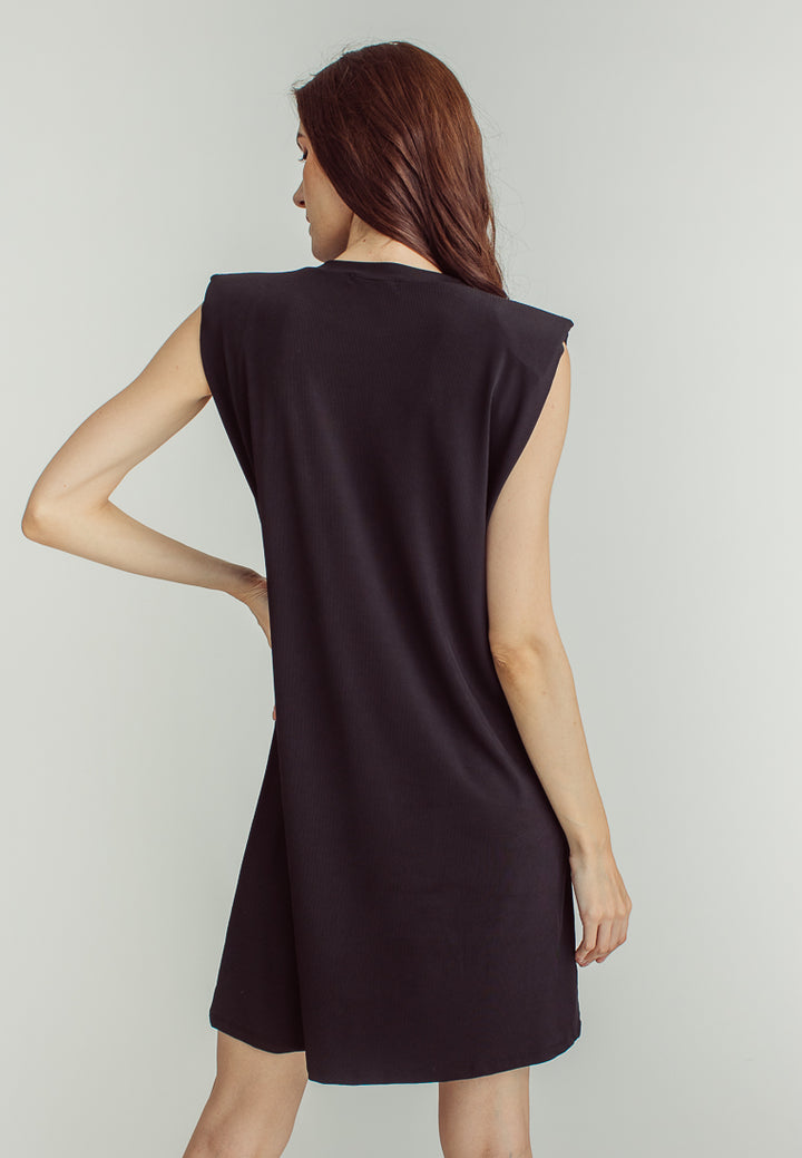 Chan Black Round Neck Sleeveless Knitted Mini Dress
