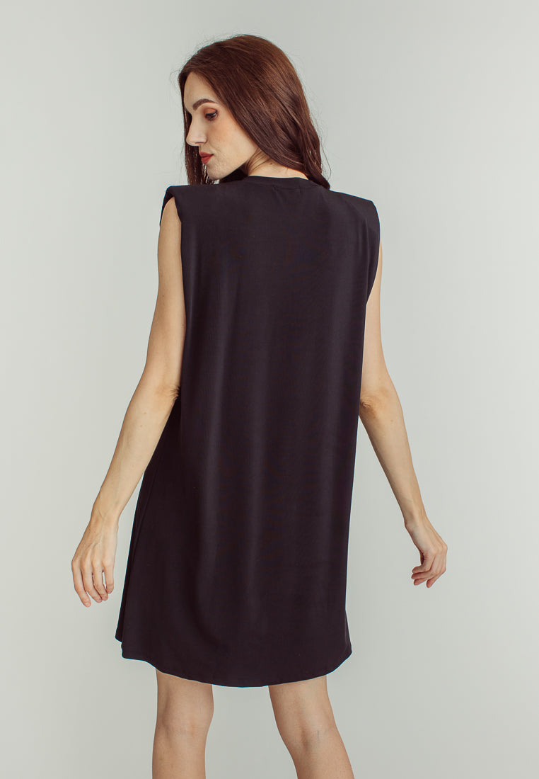 Chan Black Round Neck Sleeveless Knitted Mini Dress