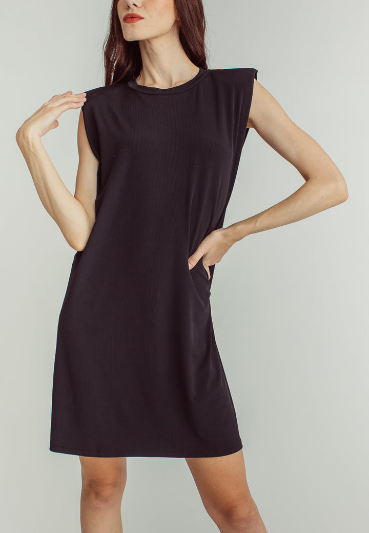 Chan Black Round Neck Sleeveless Knitted Mini Dress