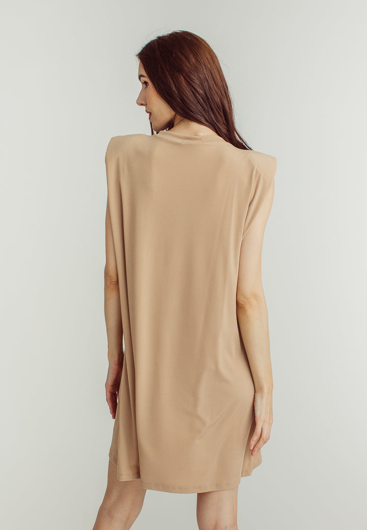 Chan Beige Round Neck Sleeveless Knitted Mini Dress