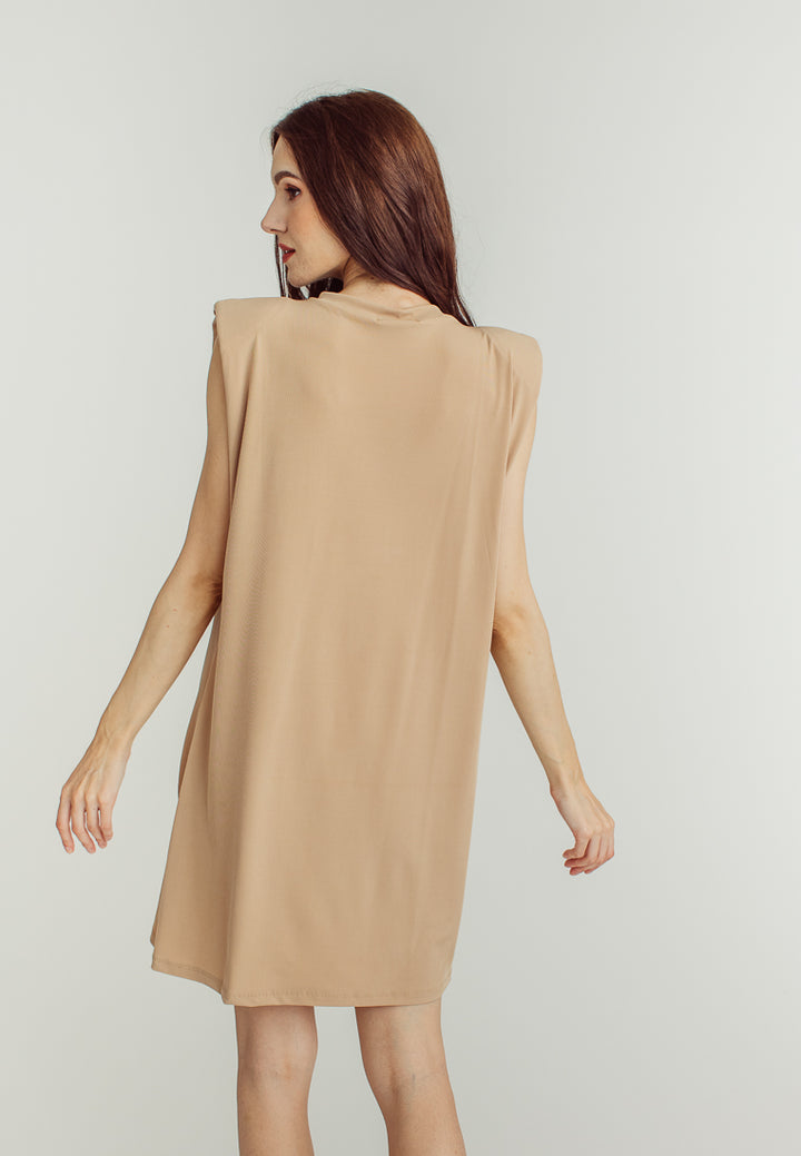 Chan Beige Round Neck Sleeveless Knitted Mini Dress