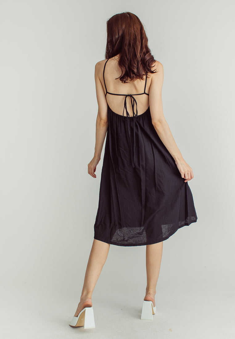 Nanny Black LInen  Sleeveless Open Back Mini Dress