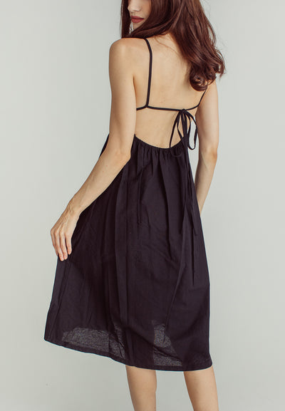 Nanny Black LInen  Sleeveless Open Back Mini Dress