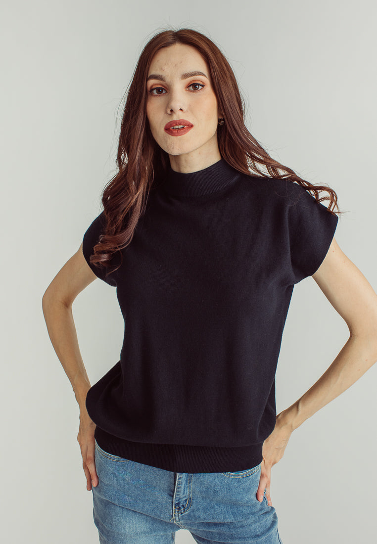 Jarvis Black Sleeveless Round Neckline Knitted Top