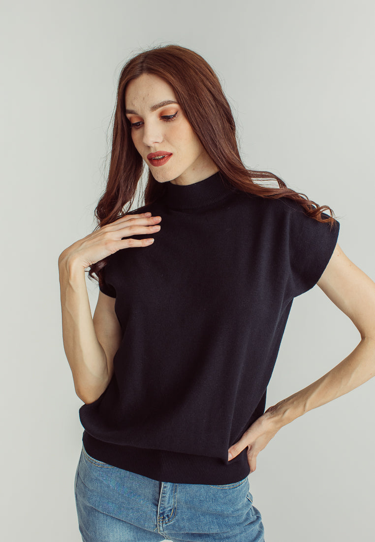 Jarvis Black Sleeveless Round Neckline Knitted Top