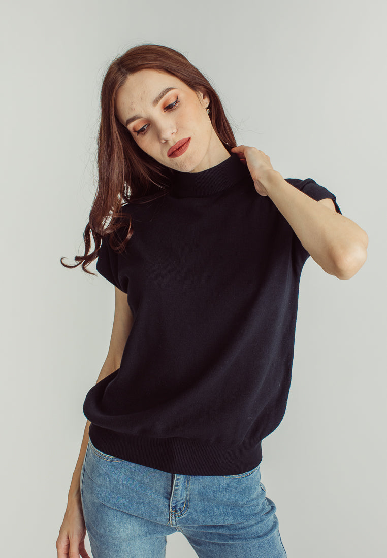 Jarvis Black Sleeveless Round Neckline Knitted Top