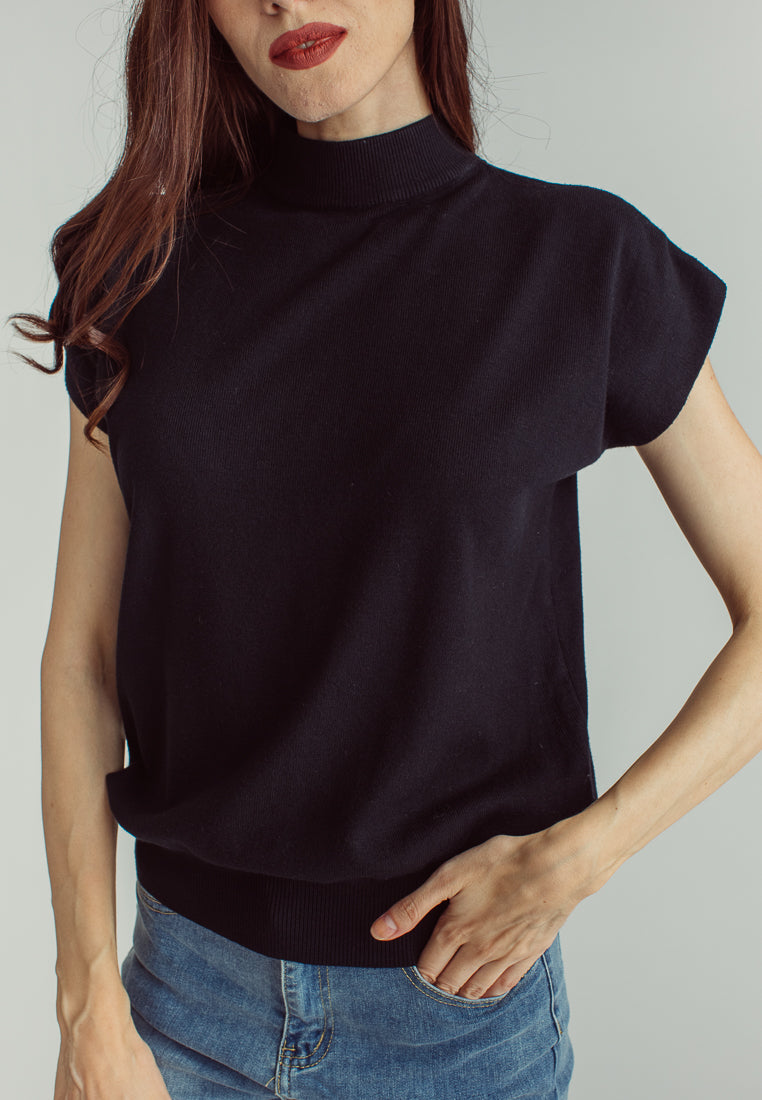 Jarvis Black Sleeveless Round Neckline Knitted Top