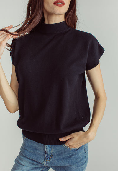Jarvis Black Sleeveless Round Neckline Knitted Top