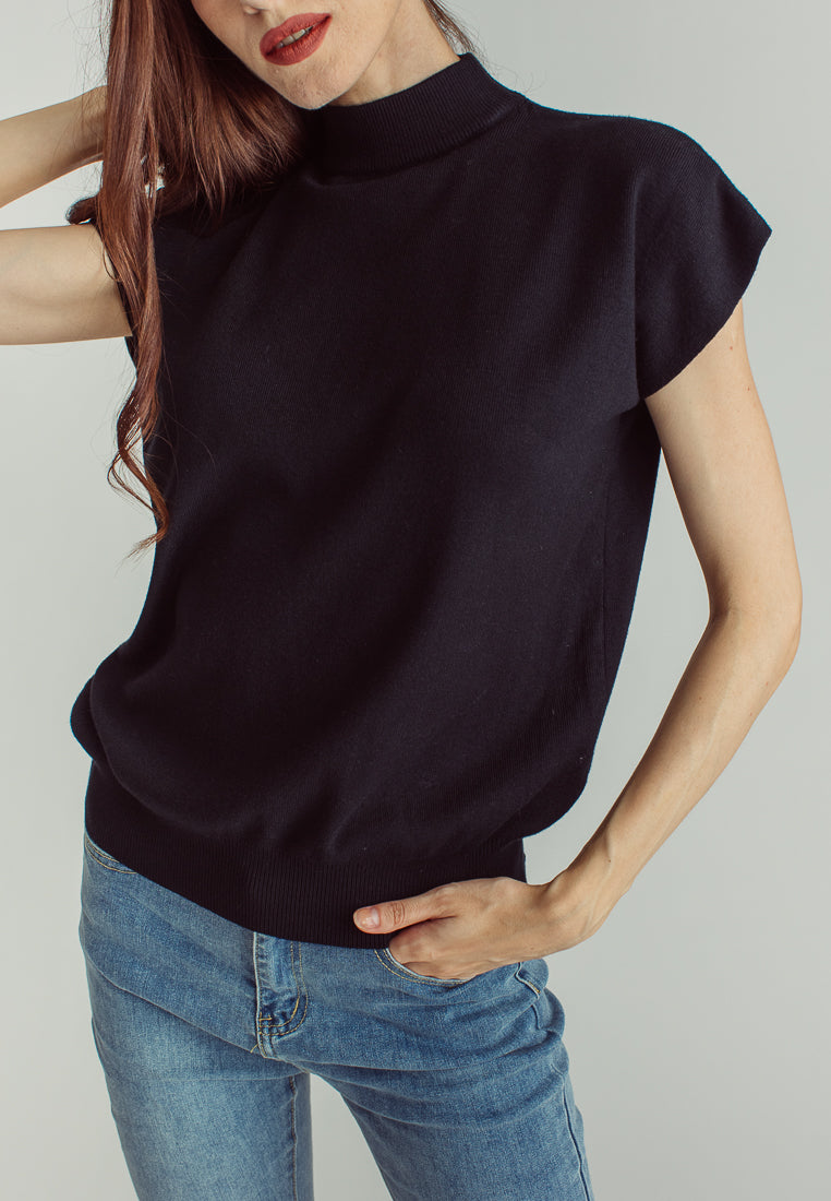 Jarvis Black Sleeveless Round Neckline Knitted Top