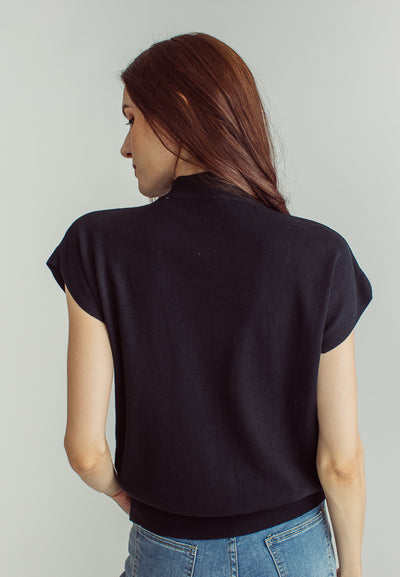 Jarvis Black Sleeveless Round Neckline Knitted Top
