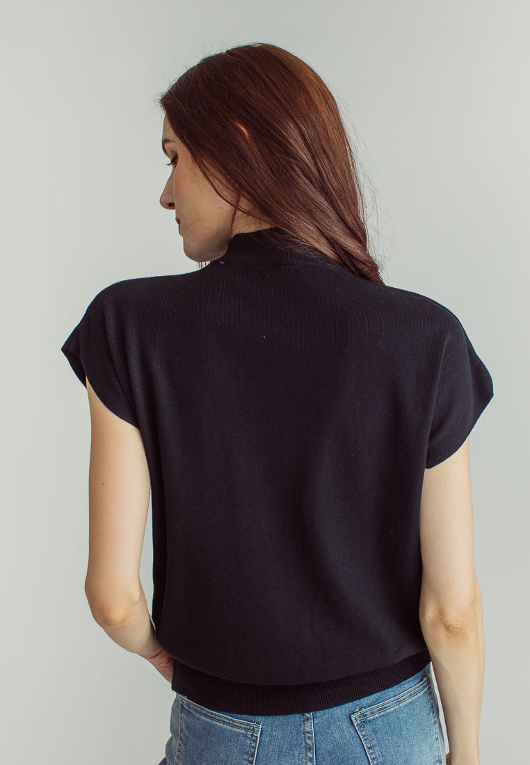 Jarvis Black Sleeveless Round Neckline Knitted Top