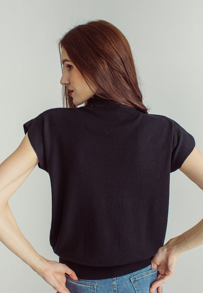 Jarvis Black Sleeveless Round Neckline Knitted Top