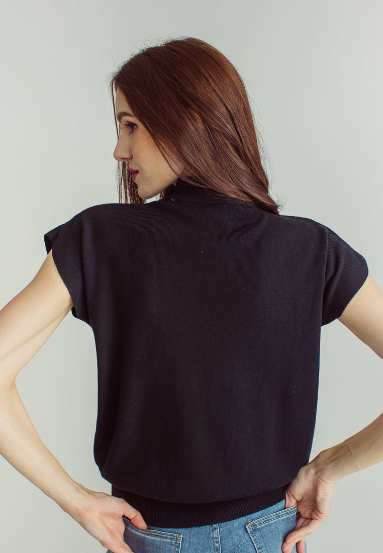 Jarvis Black Sleeveless Round Neckline Knitted Top