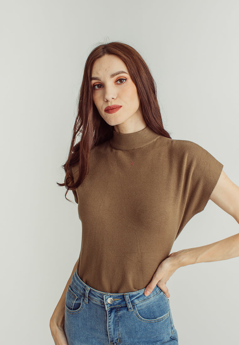 Jarvis Brown Sleeveless Round Neckline Knitted Top