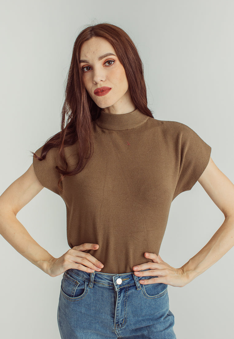 Jarvis Brown Sleeveless Round Neckline Knitted Top