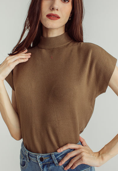 Jarvis Brown Sleeveless Round Neckline Knitted Top