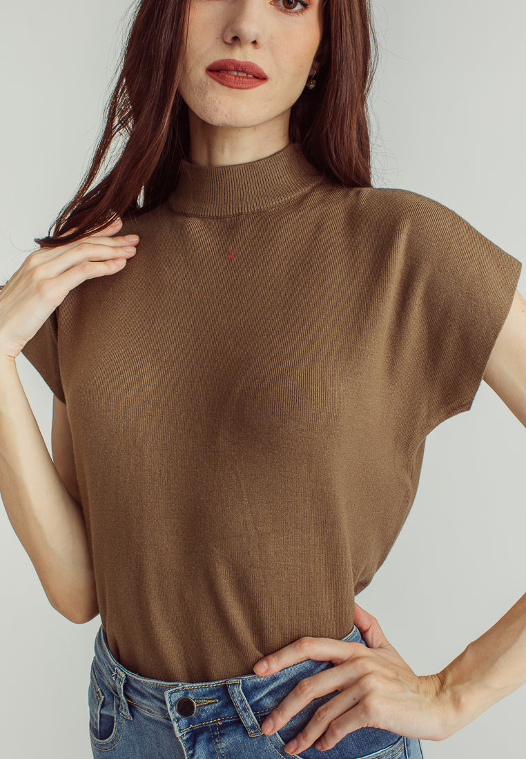 Jarvis Brown Sleeveless Round Neckline Knitted Top
