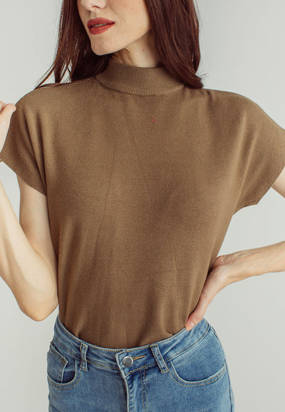 Jarvis Brown Sleeveless Round Neckline Knitted Top