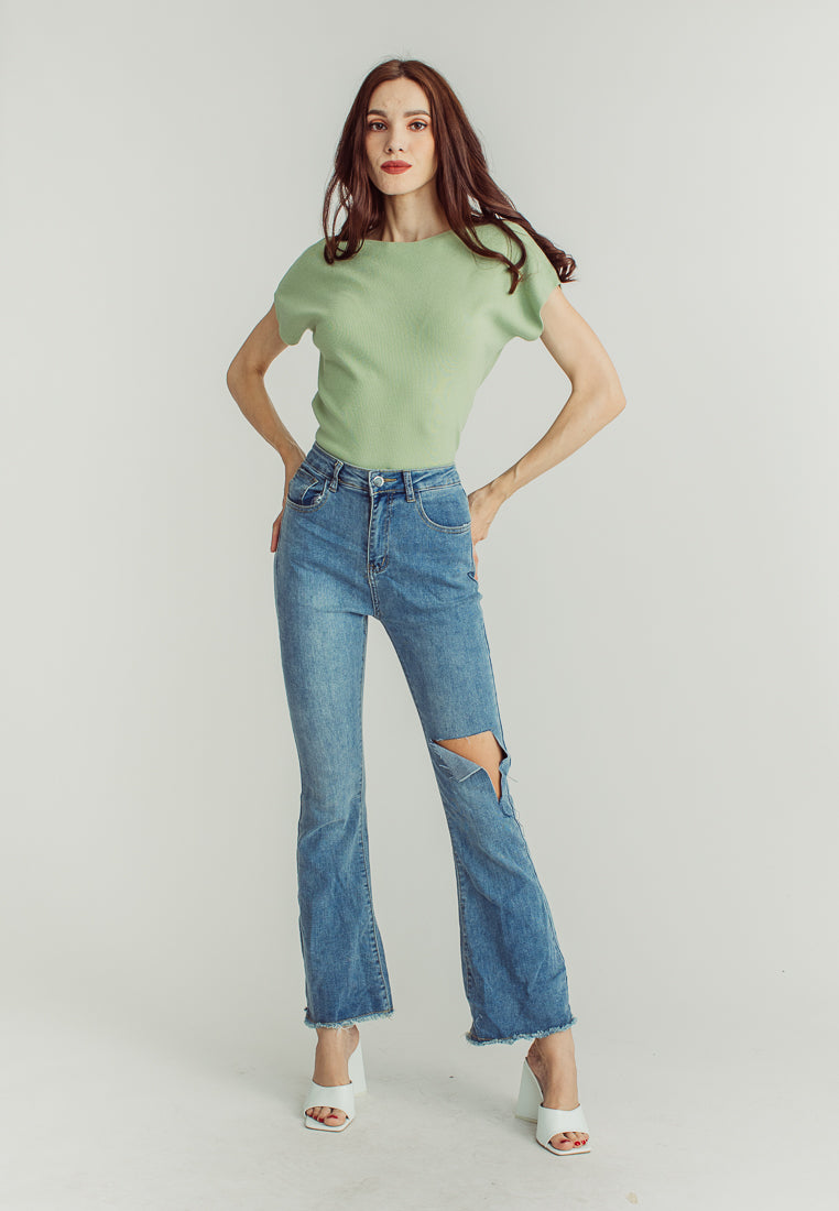 Honey Green Round Neck Knitted Sleeveless Top