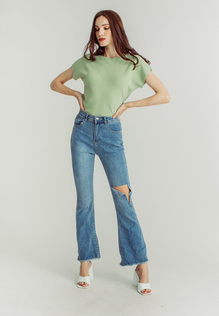 Honey Green Round Neck Knitted Sleeveless Top