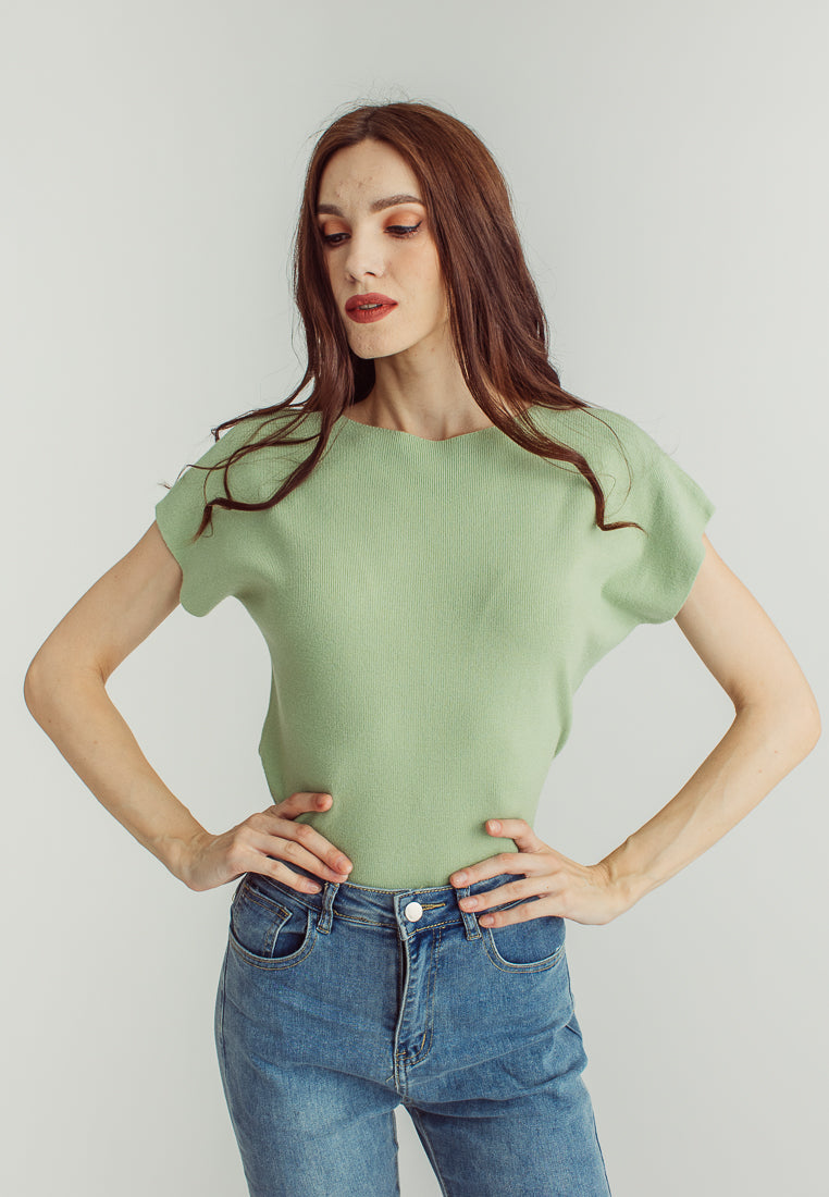 Honey Green Round Neck Knitted Sleeveless Top